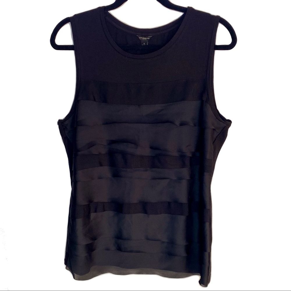Ann Taylor LOFT Black Ruffle Tiered Tank Top- L